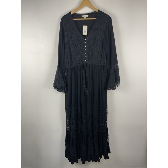 Aveology Tisha Embroidered Lace Black Maxi Dress Boho Gothic Women's Size 18 NWT - Picture 5 of 13